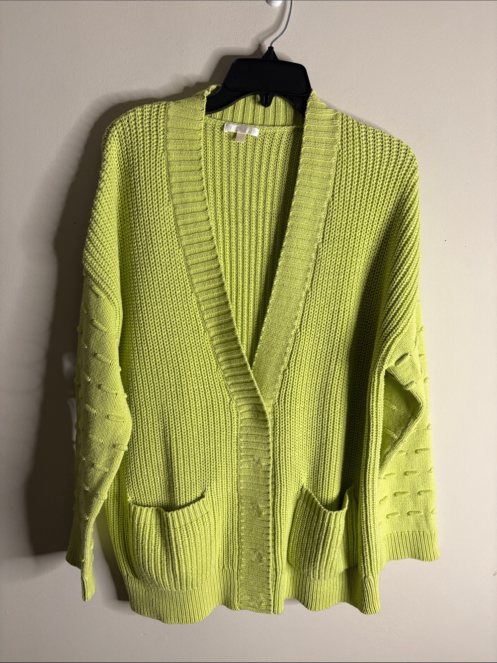 Lisa Todd Lime Green Open-Front Knit Cardigan